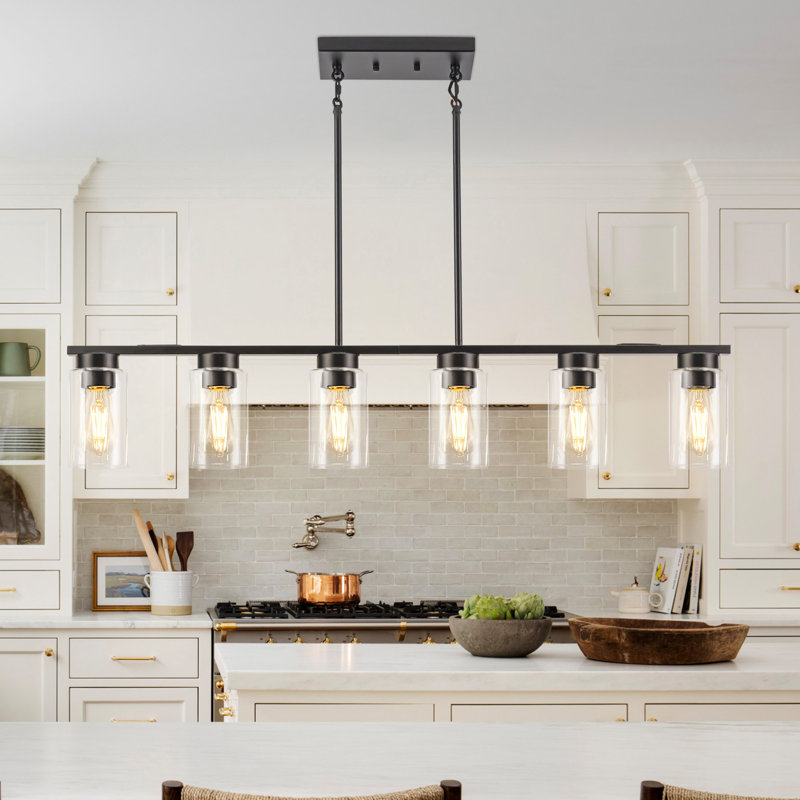 Breakwater Bay Barrile 6 - Light Matte Black Kitchen Island Pendant Linear Light Fixture Island ...